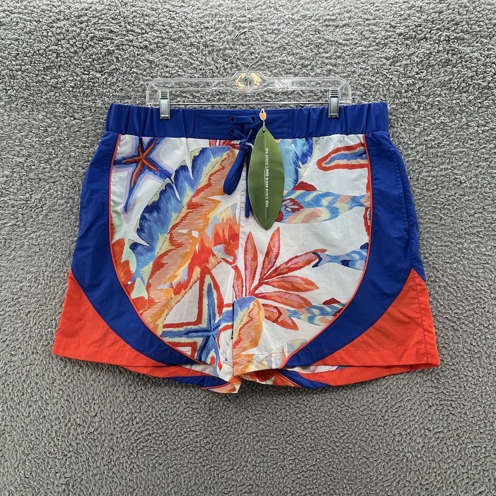 Farm Rio Board Shorts Mens XL Blue Red Tropical Painted Sea‎ Swim Trunks Beach